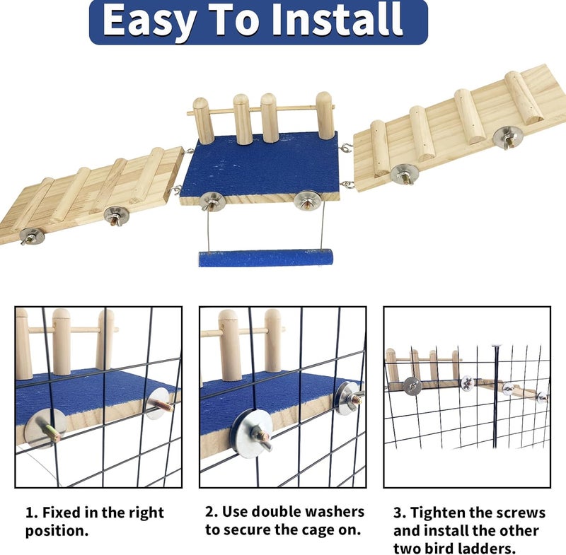 FlidRunest Bird Toy, Parrot Perch Platform with Swing and Ladder, Bird Perch Paw Grinding Rough-surfaced, Wooden Climbing Exercise Stands for Parakeet, Parrot, Lovebird, Cockatiel, Hamster - Image 5